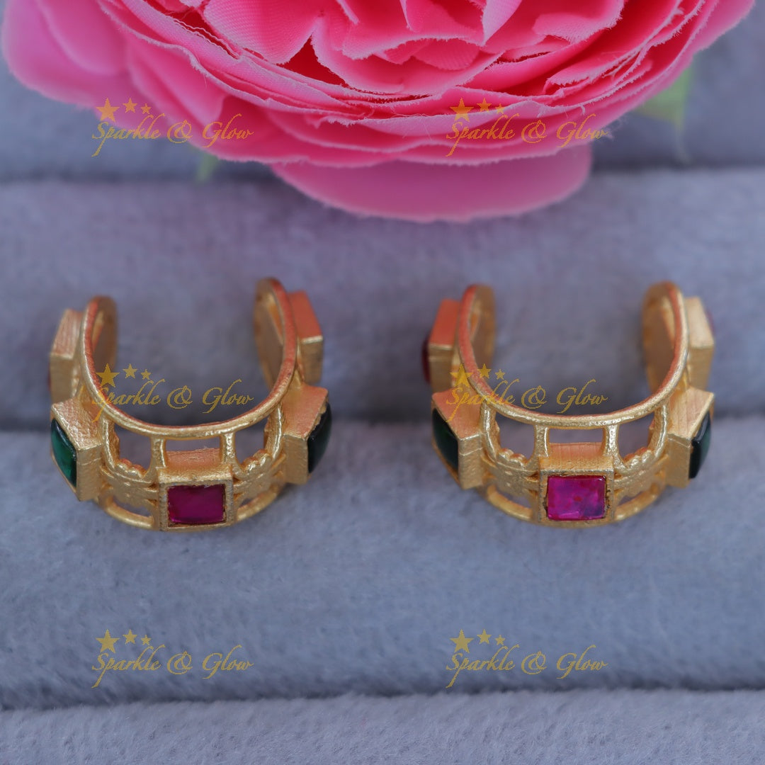 Elegant Gold Earrings with Floral Design & Square Stones