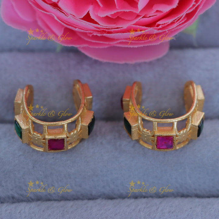 Elegant Gold Earrings with Floral Design & Square Stones