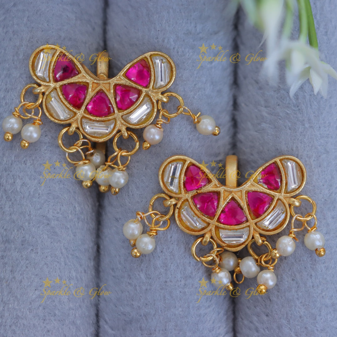 Exquisite Gold Plated Pearl Bugadi Earrings for Weddings