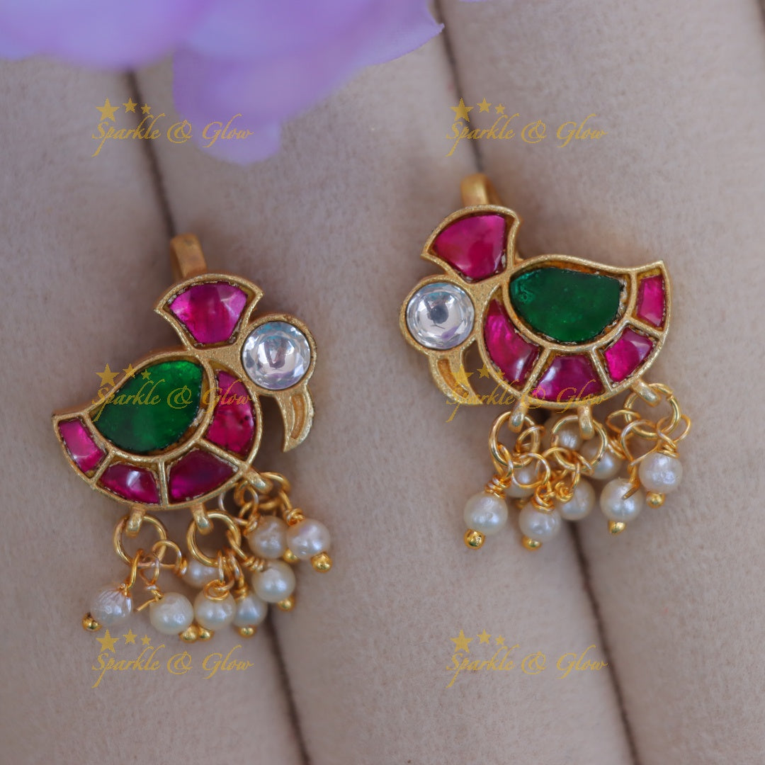 Exquisite Parrot Pearl Bugadi Earrings - Festive Glamour