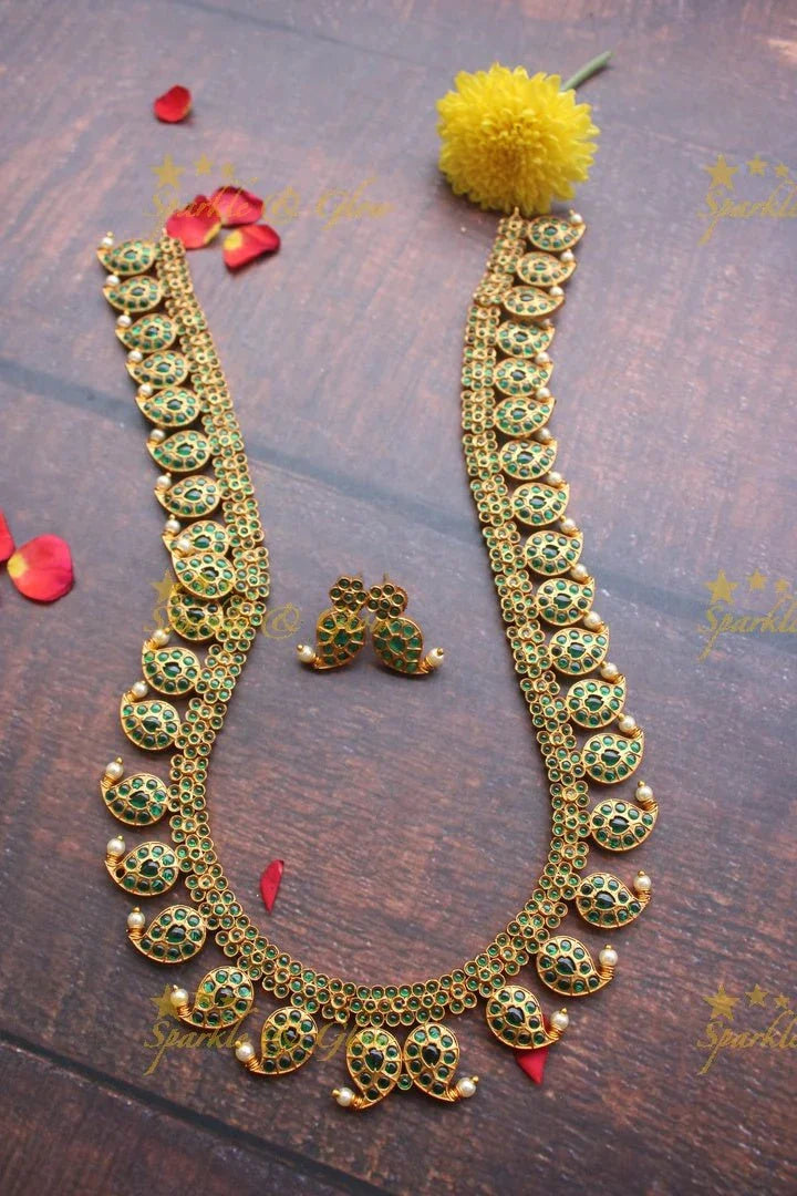 Beautiful Mango haram made with kemp stones - Green - Sparkle and Glow