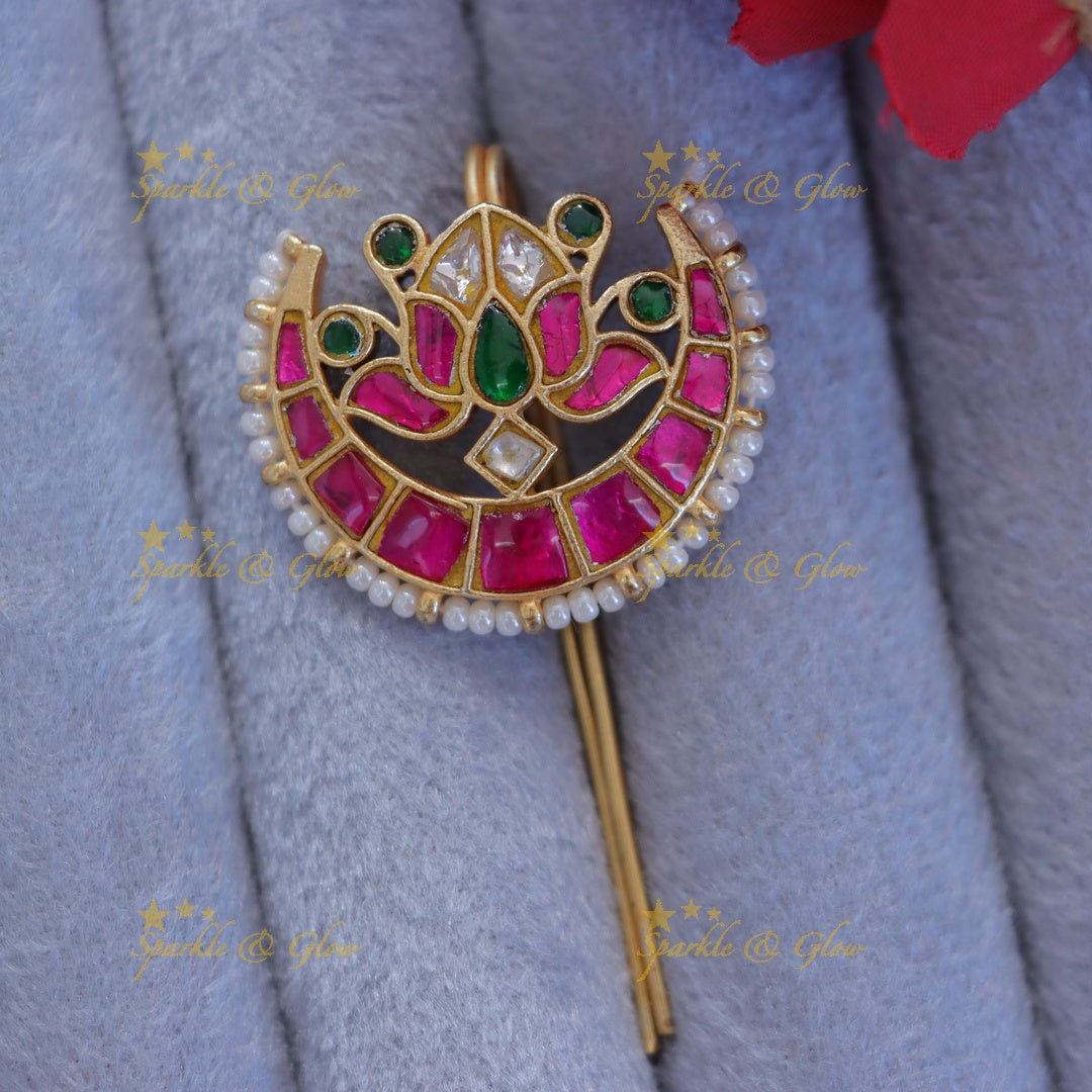 Exquisite Luxurious Gold Pearl Lotus Jadabilla Hairpin