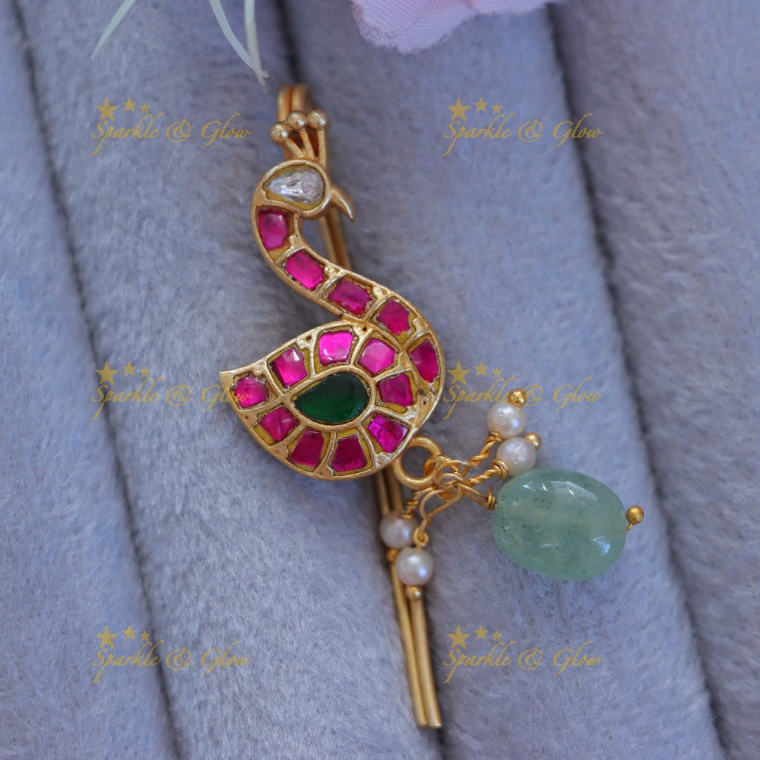 Enchanting Green Bead Peacock Hairpin - Premium Imitation