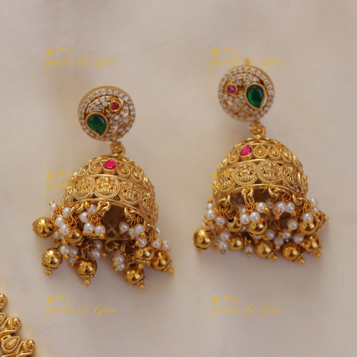 Exquisite Lakshmi Coin Peacock Necklace Set | Sparkle & Glow