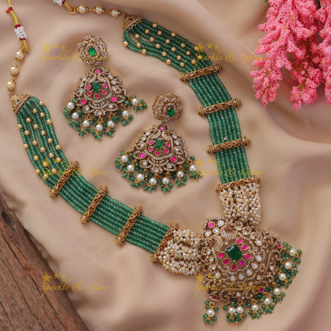 Elegant Green Peacock Necklace Set for Celebrations