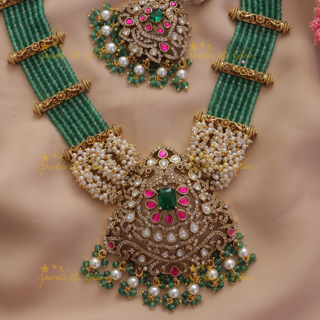 Elegant Green Peacock Necklace Set for Celebrations