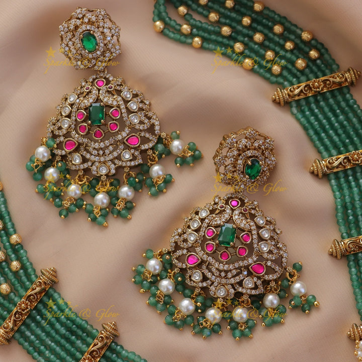 Elegant Green Peacock Necklace Set for Celebrations