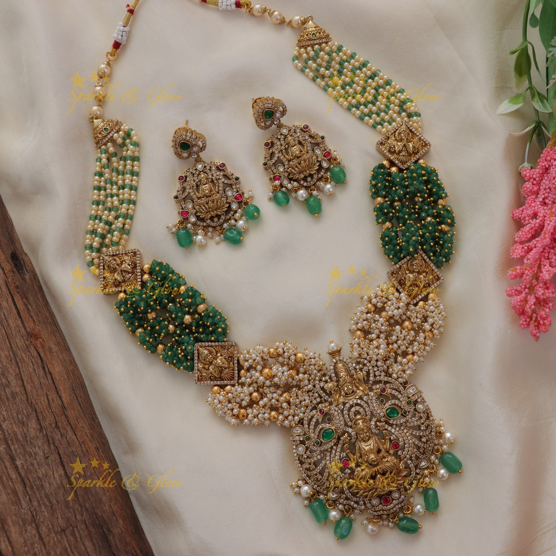 Majestic Green Beads Lakshmi Necklace – Premium Jewellery