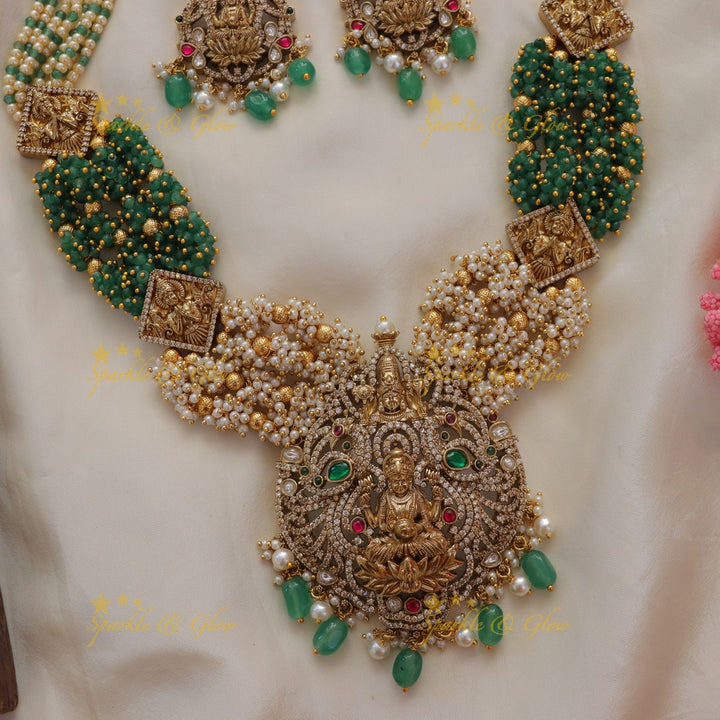 Majestic Green Beads Lakshmi Necklace – Premium Jewellery