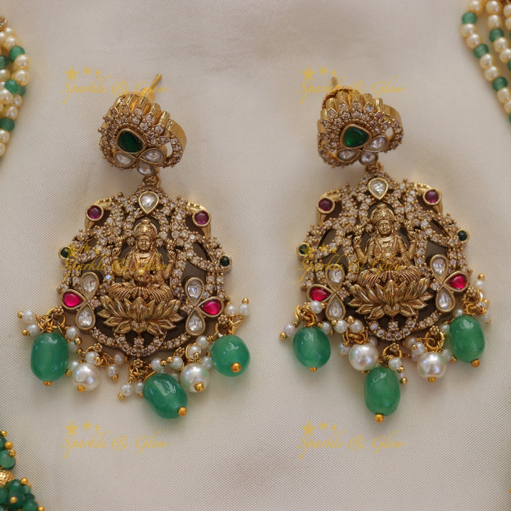 Majestic Green Beads Lakshmi Necklace – Premium Jewellery
