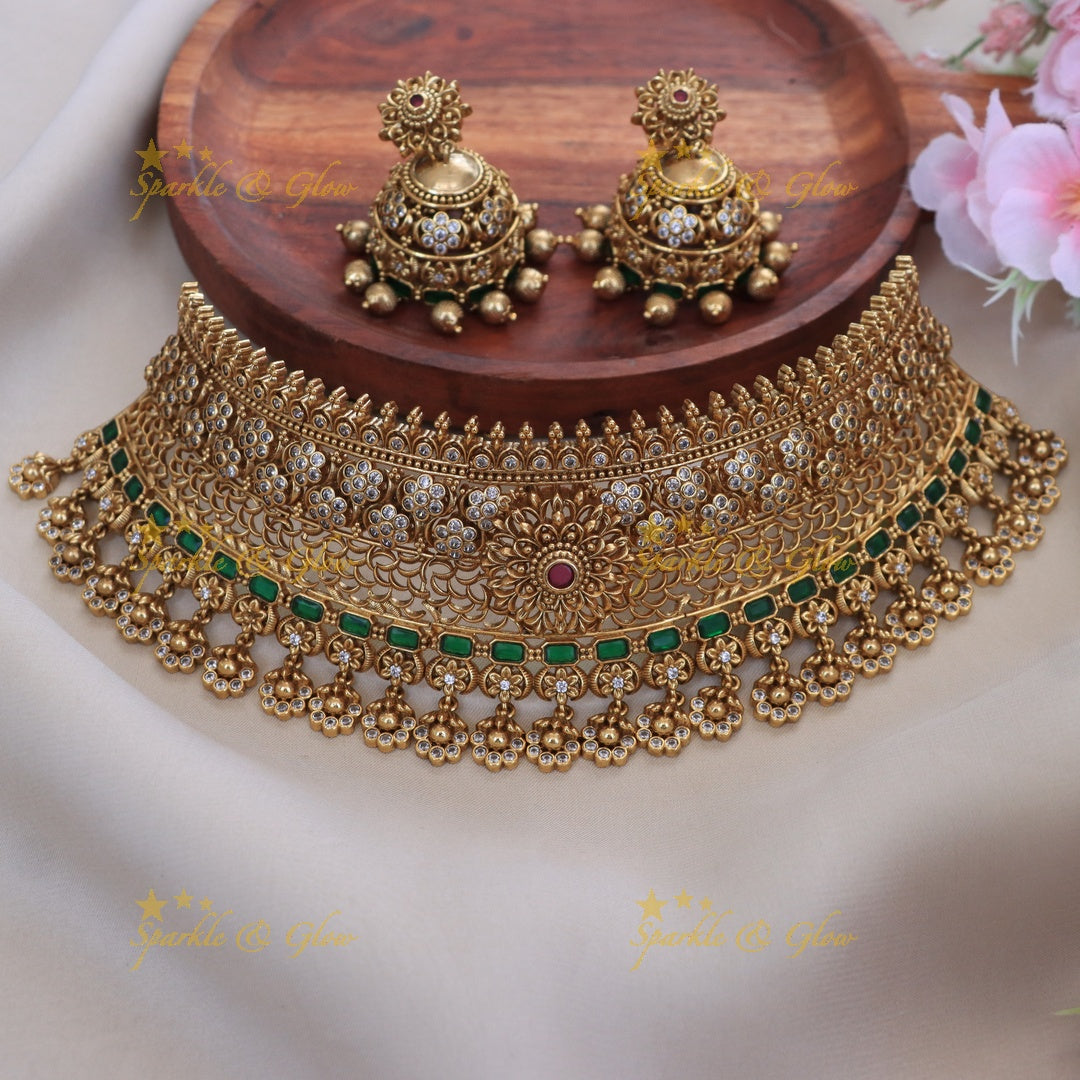 Gold Floral Bridal Choker Necklace for Weddings
