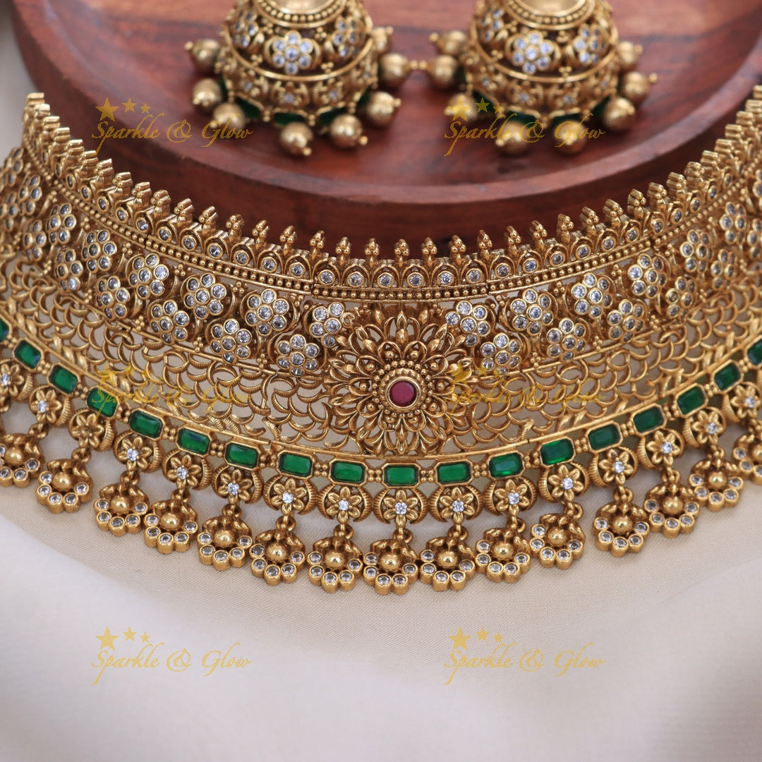 Gold Floral Bridal Choker Necklace for Weddings