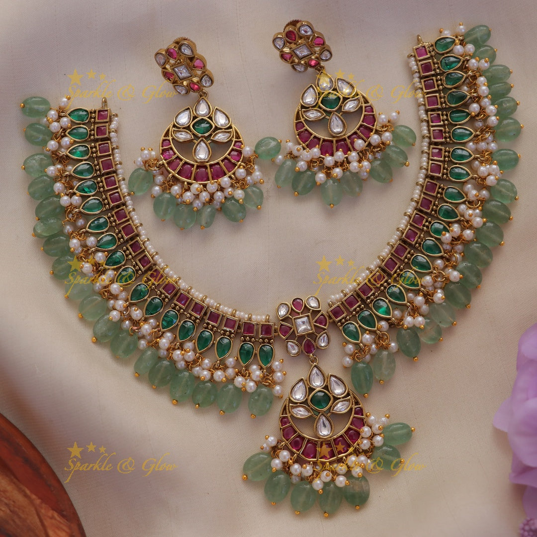 Captivating Half Moon Green Necklace - Sparkle & Glow