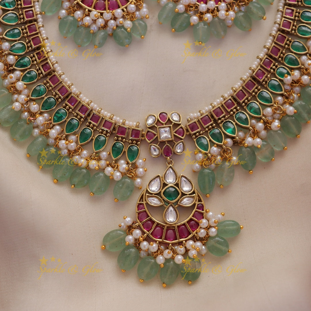 Captivating Half Moon Green Necklace - Sparkle & Glow