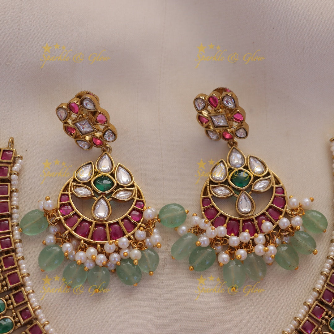 Captivating Half Moon Green Necklace - Sparkle & Glow