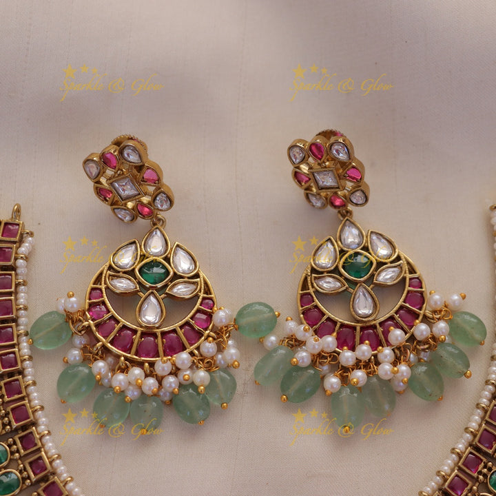 Captivating Half Moon Green Necklace - Sparkle & Glow