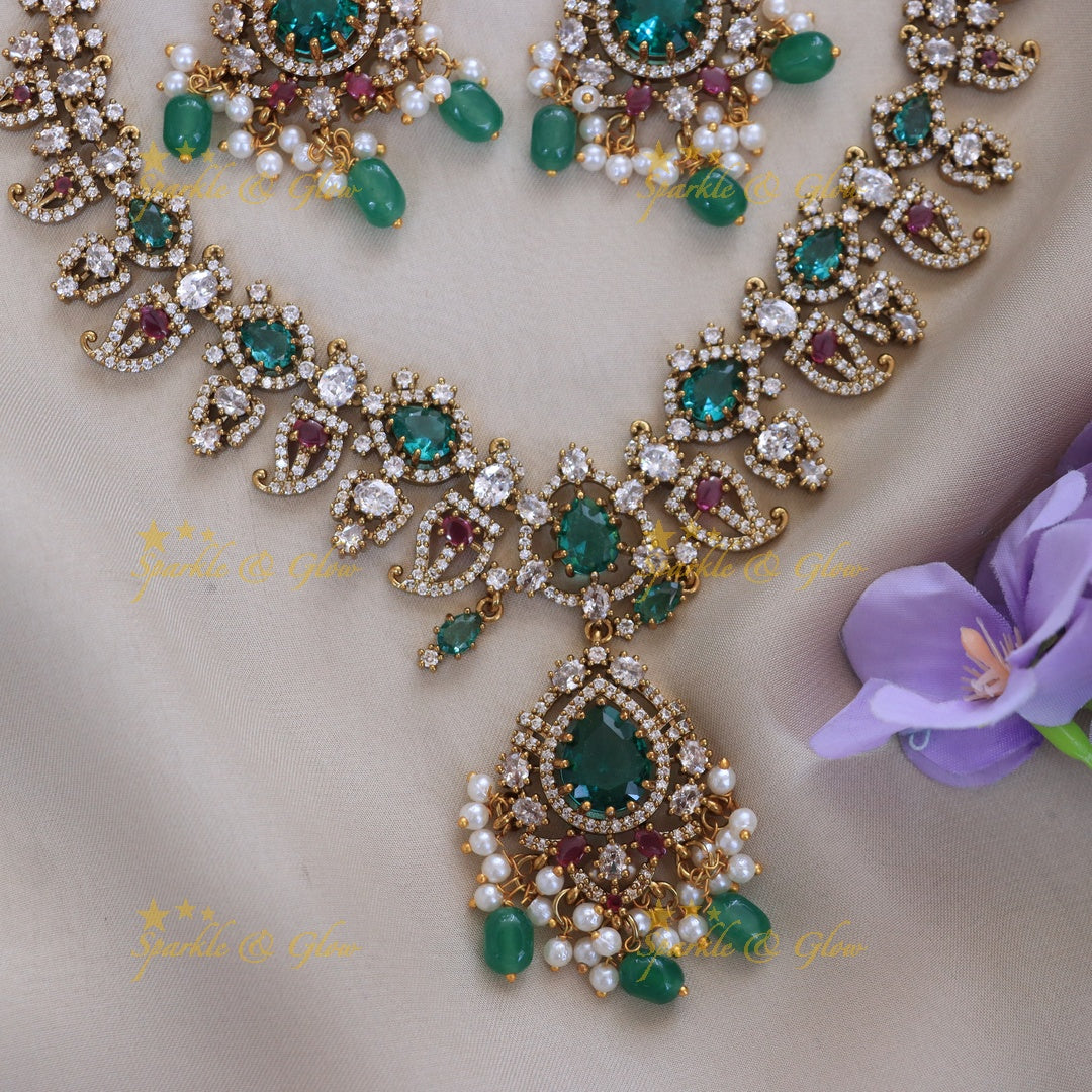 Radiant Stone Mango Necklace for Weddings & Festivities