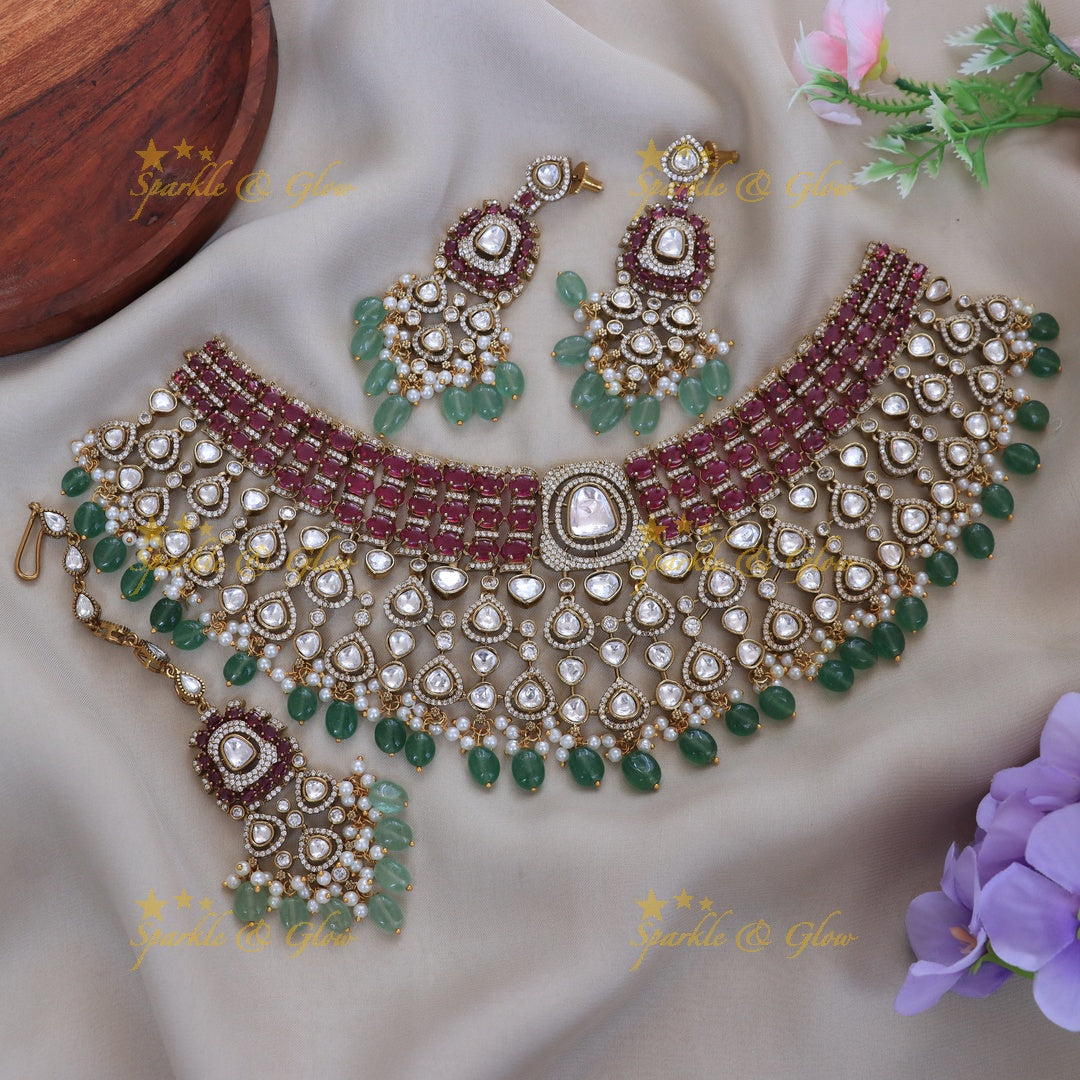 Exquisite Green Beads Necklace Set – Perfect for Weddings