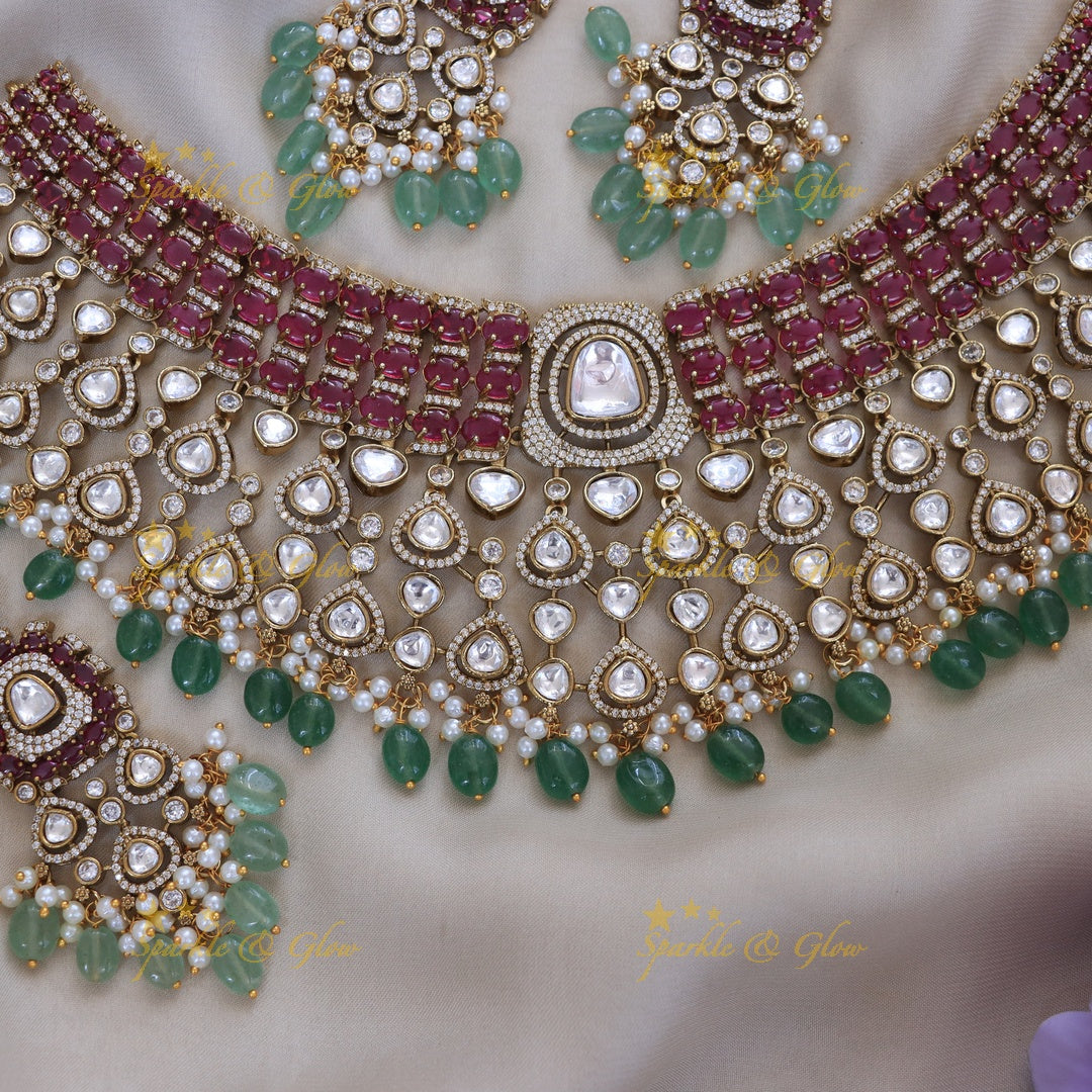 Exquisite Green Beads Necklace Set – Perfect for Weddings