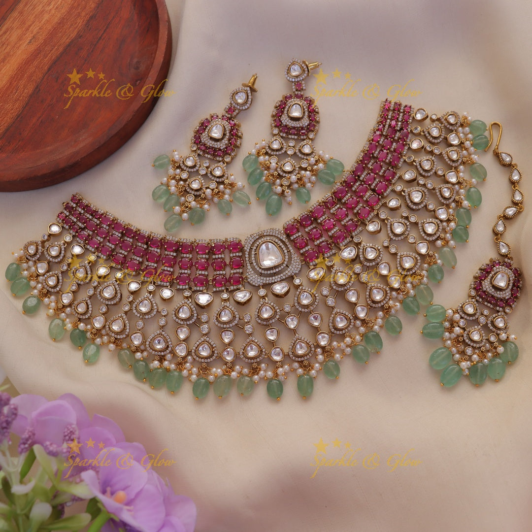 Exquisite Green Beads Necklace Set – Perfect for Weddings