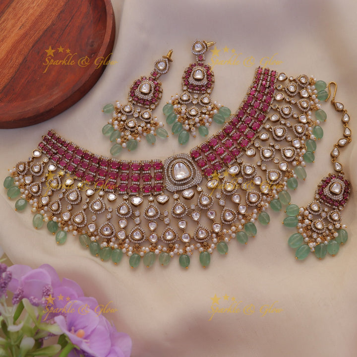 Exquisite Green Beads Necklace Set – Perfect for Weddings