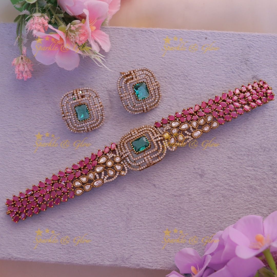 Exquisite Stone Drop Choker - Opulent Charm | Sparkle & Glow