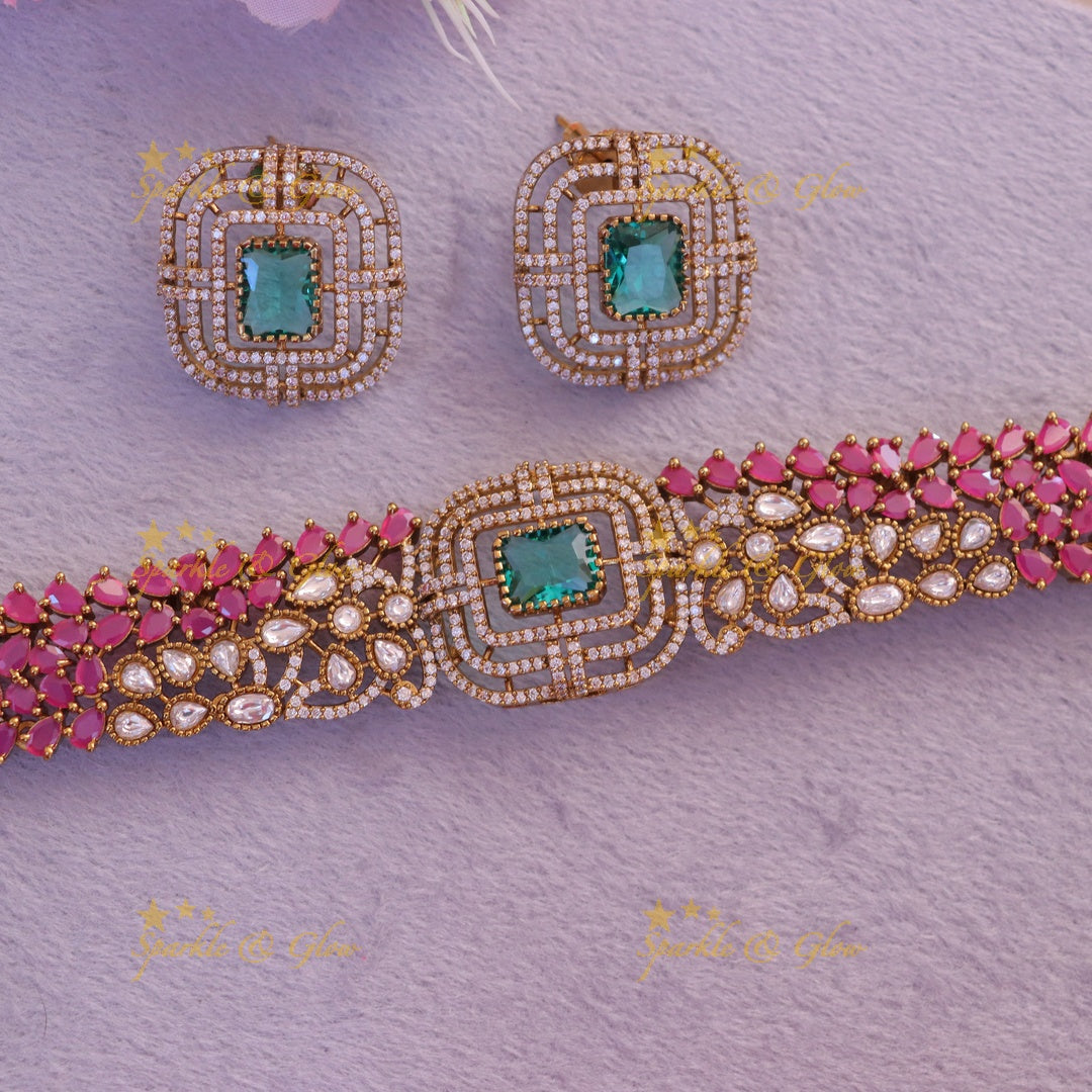 Exquisite Stone Drop Choker - Opulent Charm | Sparkle & Glow
