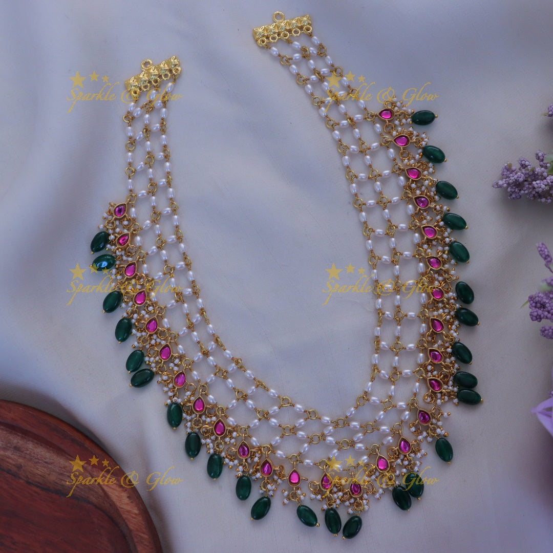 Graceful Pearl & Green Bead Necklace - Sparkle & Glow