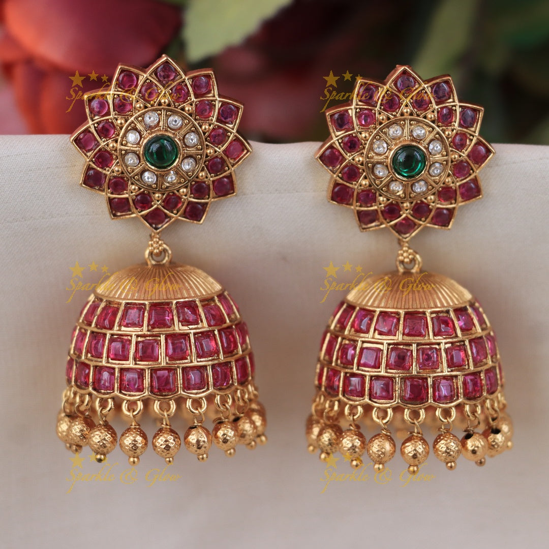 Exquisite Floral Gold Jhumka Earrings - New Arrivals