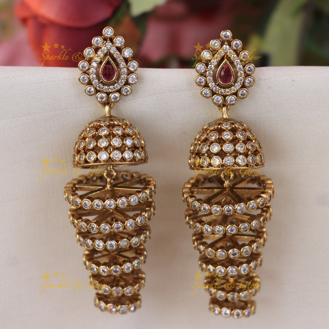 Exquisite Gold Plated Jhumka Earrings - Sparkle & Glow