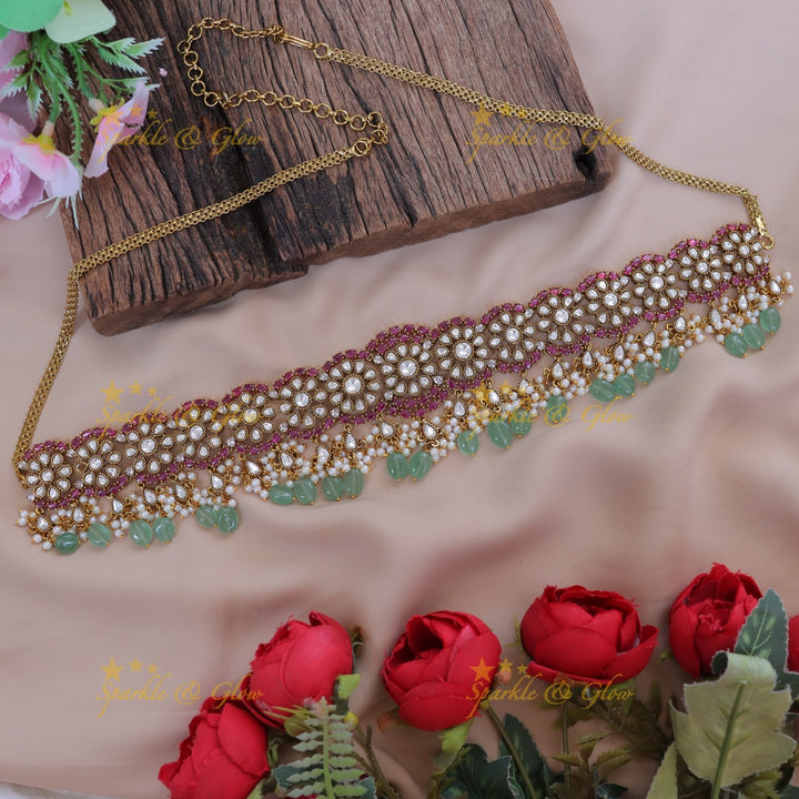 Exquisite Floral Mint Green Bead Pearl Hip Chain