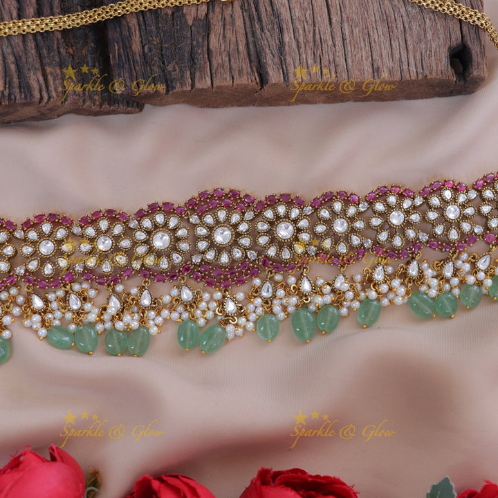 Exquisite Floral Mint Green Bead Pearl Hip Chain