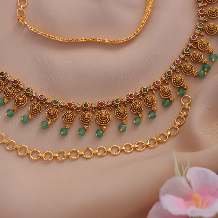 Elegant Gold Hip Chain with Green Beads for Festive Wear