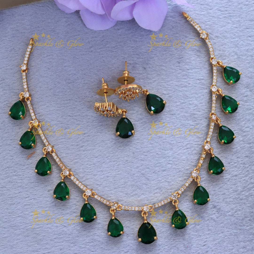 Elegant Green Stone Short Necklace Set for Weddings