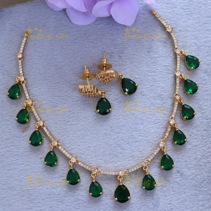 Elegant Green Stone Short Necklace Set for Weddings