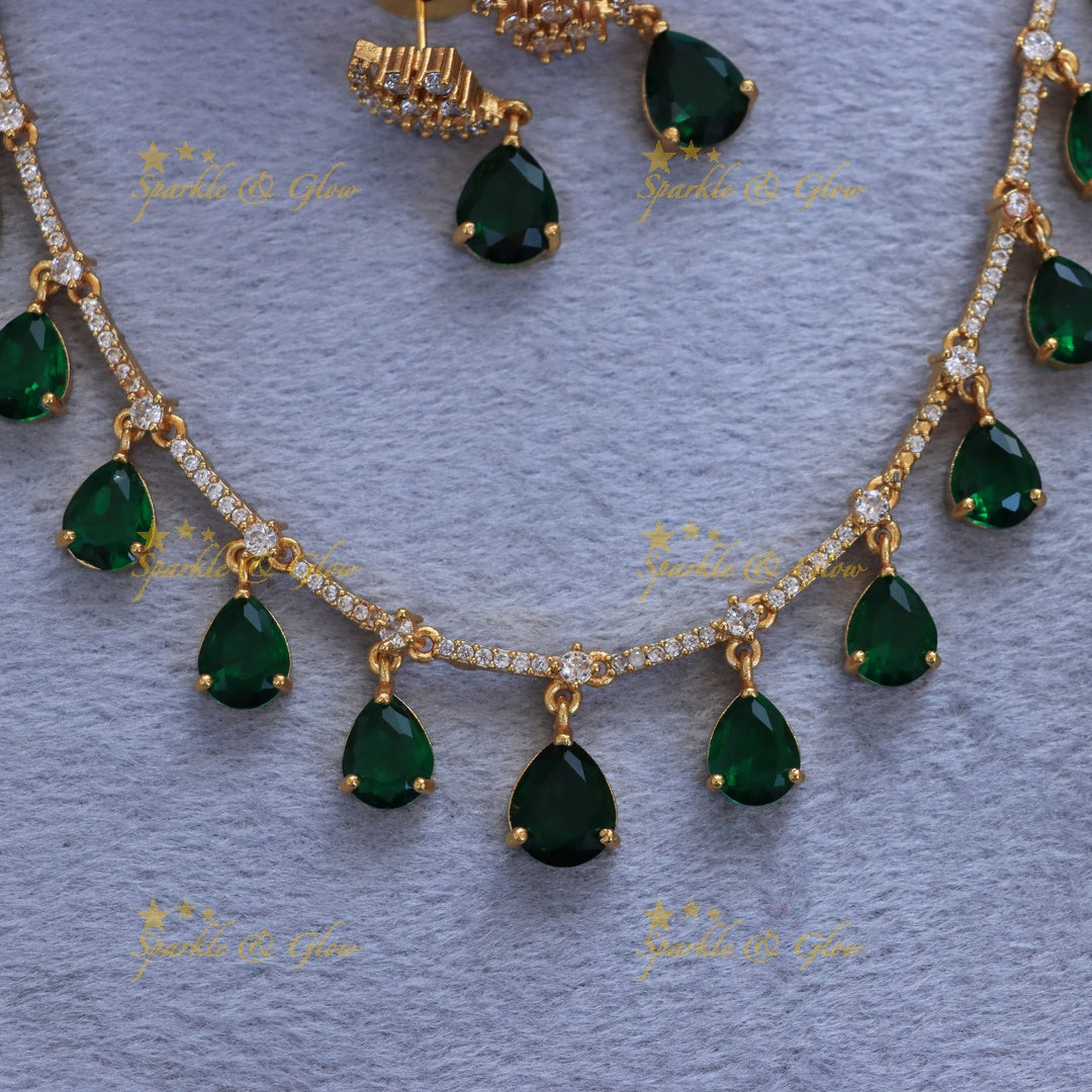 Elegant Green Stone Short Necklace Set for Weddings