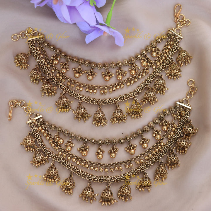 Dazzling Gold Beaded Jhumka Ear Chain for Festive Glam
