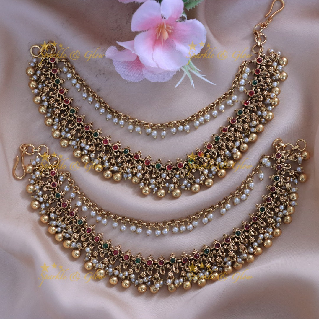 Exquisite Festive Floral Gold Earchains for Celebration
