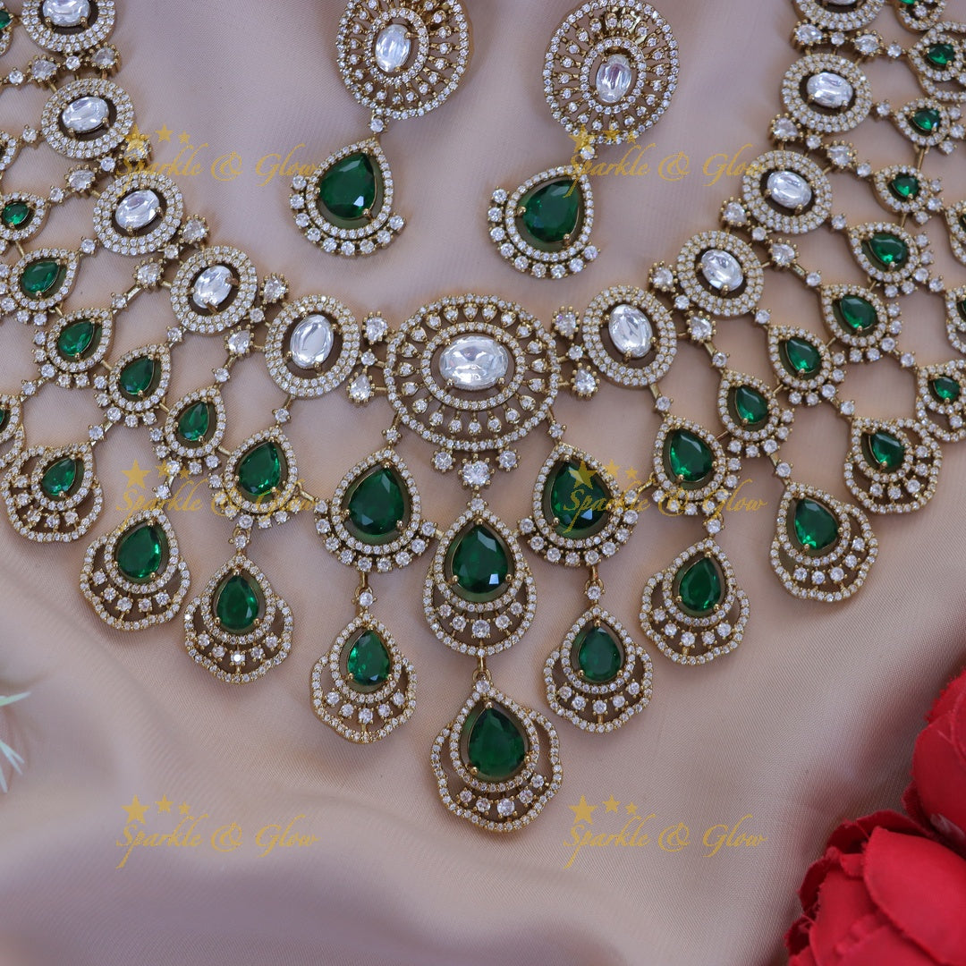 Exquisite Green Drop Necklace Set with Maang Tikka
