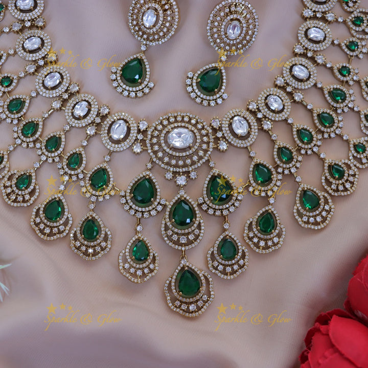 Exquisite Green Drop Necklace Set with Maang Tikka