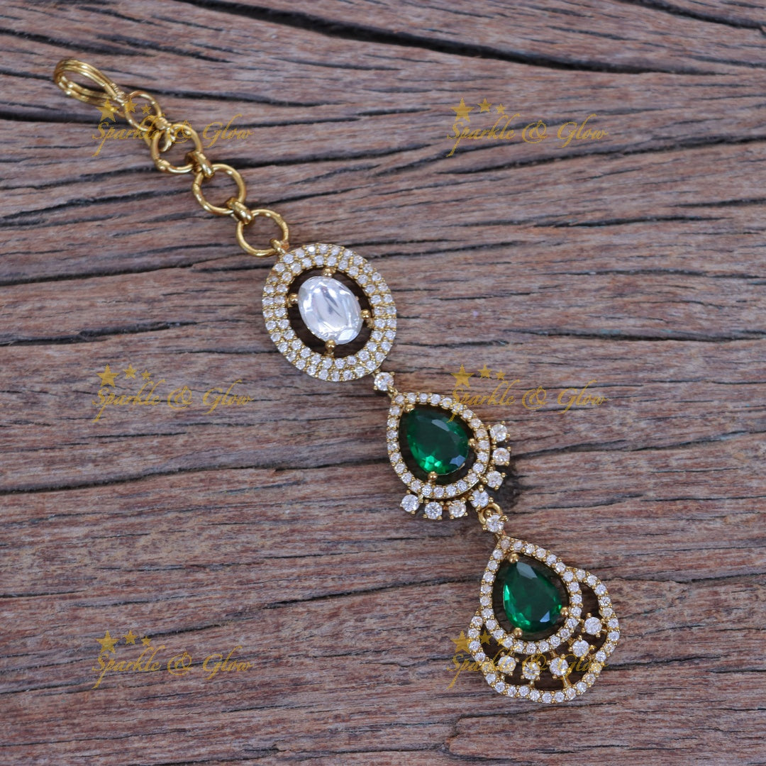 Exquisite Green Drop Necklace Set with Maang Tikka