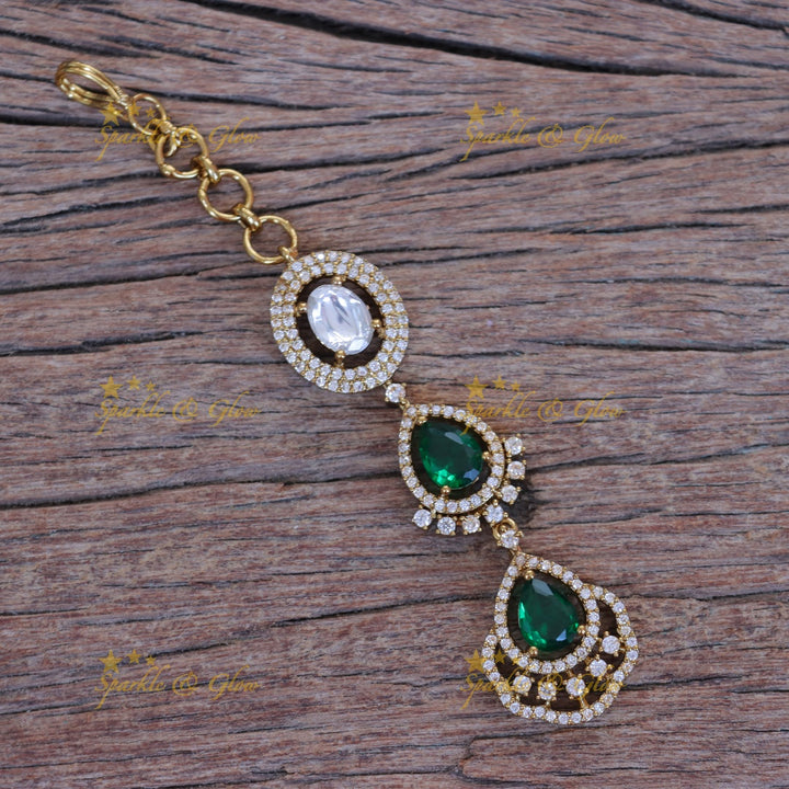 Exquisite Green Drop Necklace Set with Maang Tikka
