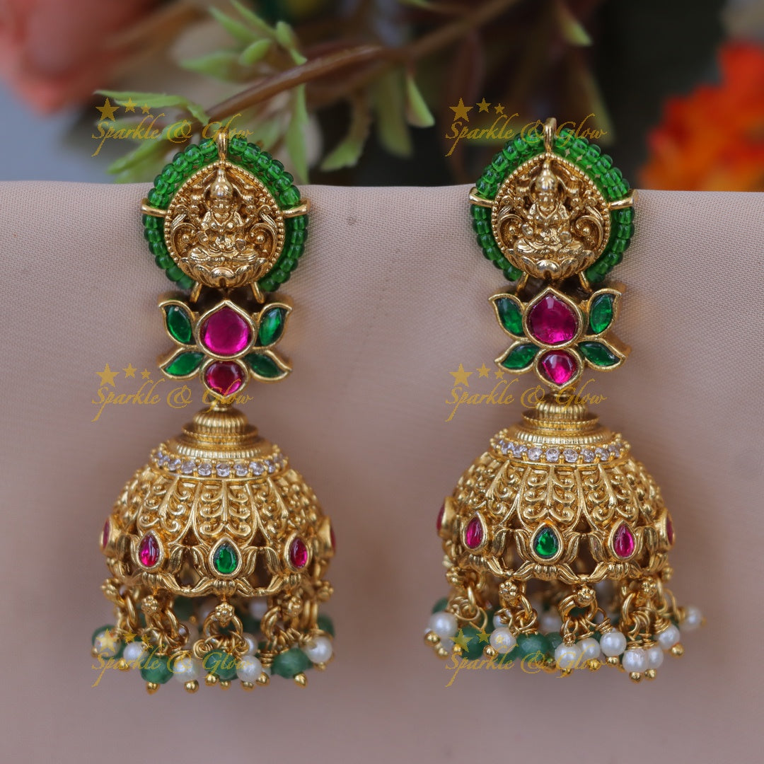 Exquisite Lotus Lakshmi Jhumka Earrings for Festive Elegance