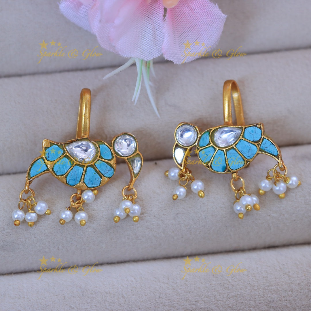 Jadau Kundan Bugadi with Pearl Drops – Elegant Parrot Design