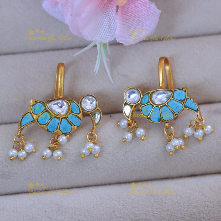 Jadau Kundan Bugadi with Pearl Drops – Elegant Parrot Design