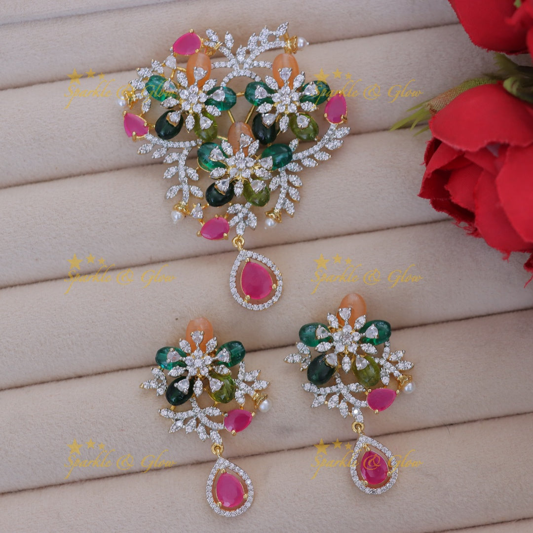 Exquisite Floral Pendant Set - Gold Tone Elegance