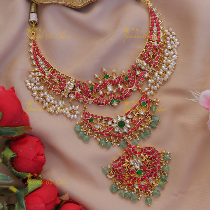 Glamorous Jadau Necklace with Pearl & Mint Green