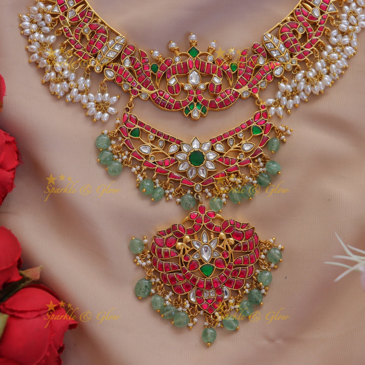 Glamorous Jadau Necklace with Pearl & Mint Green