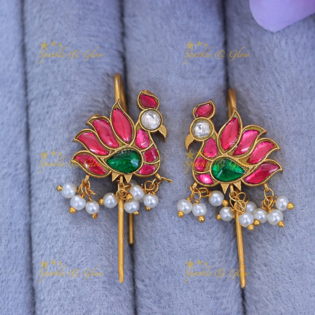 Radiant Gold Peacock Ear Cuffs for Festive Glamour