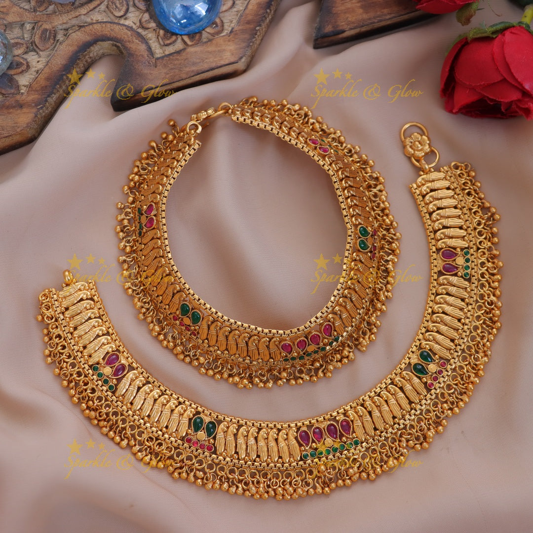 Elegant Peacock Mango Gold Anklet | Perfect for Weddings